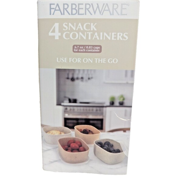 Farberware 4-pc Snack Containers Lids BPA Free 6.7 oz Rectangle Speckled Kitchen - Picture 6 of 7